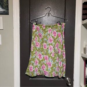 Jones New York Olive Green A-Line Skirt with Pink Floral Print